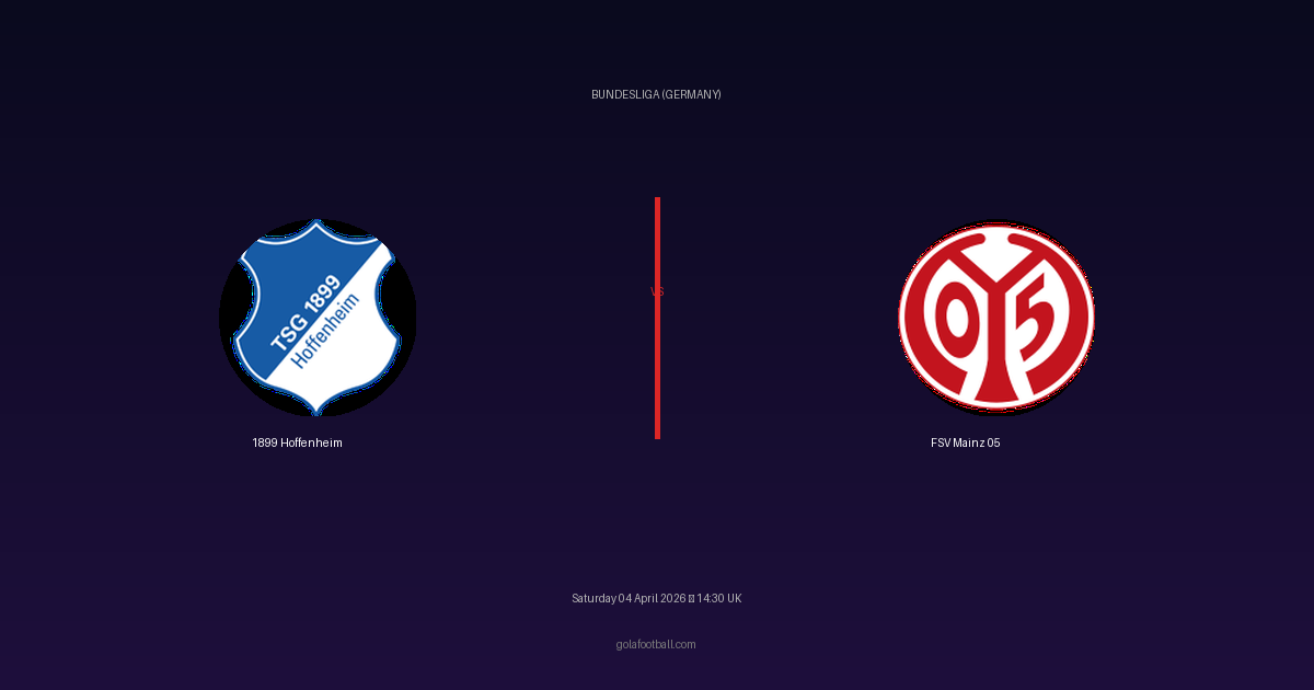 Match Preview: 1899 Hoffenheim vs FSV Mainz 05 - prediction, team news, live stream