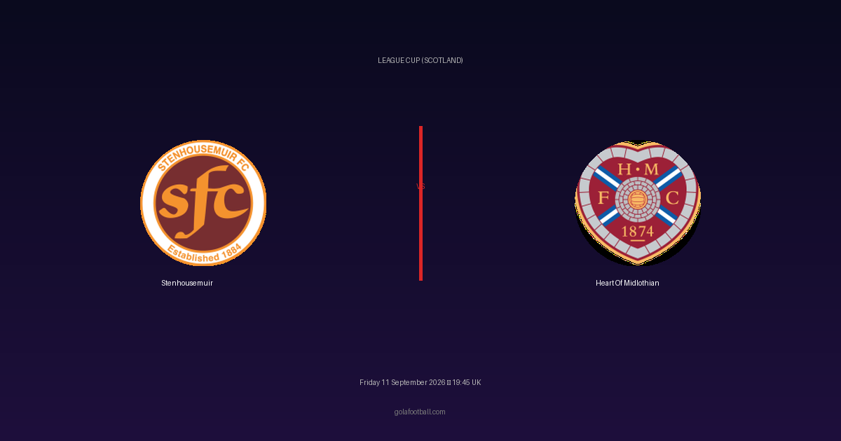 Match Preview: Stenhousemuir vs Heart Of Midlothian – League Cup (Scotland)